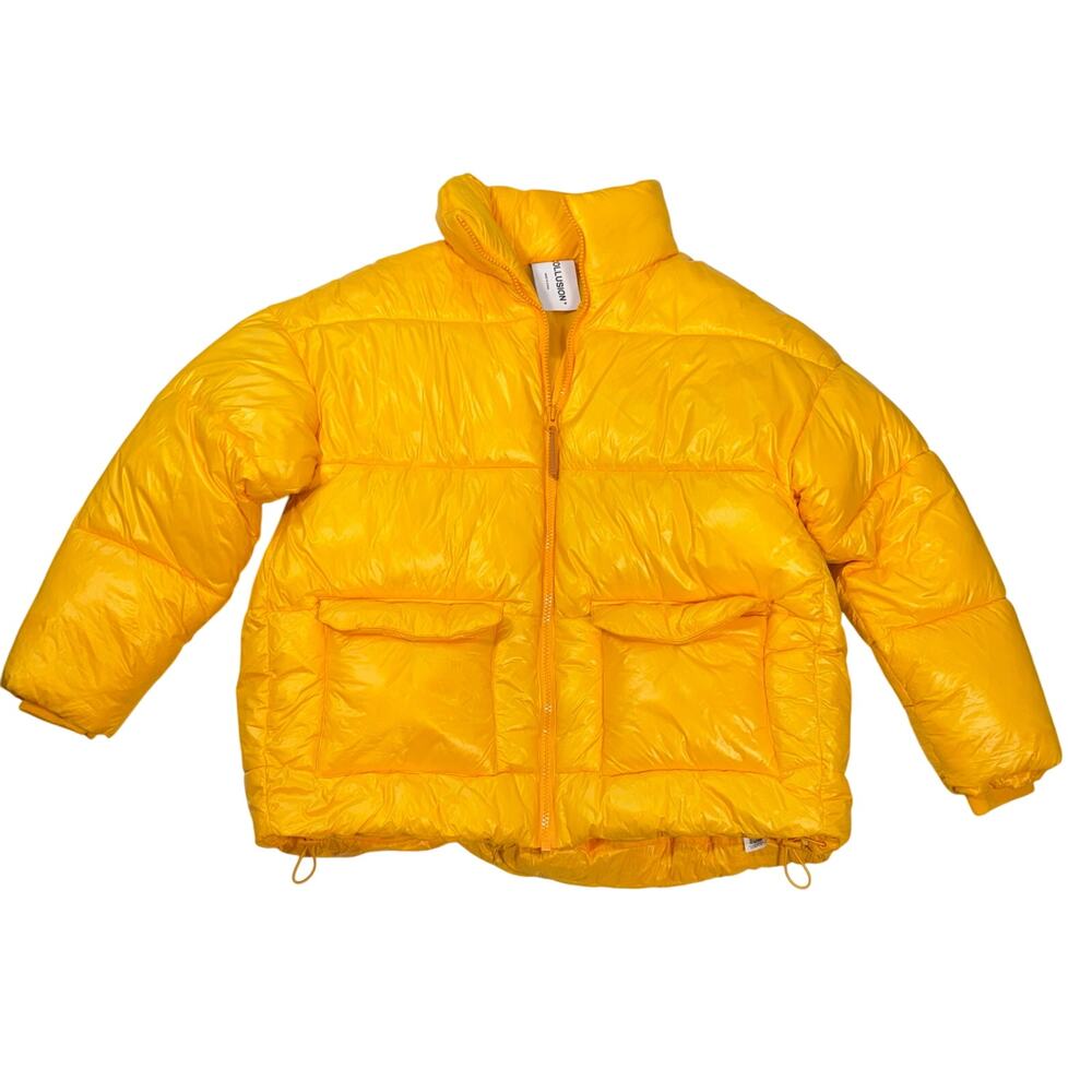 COLLUSION Asos Unisex Shiny Yellow Oversized Puffer Jacket Size S